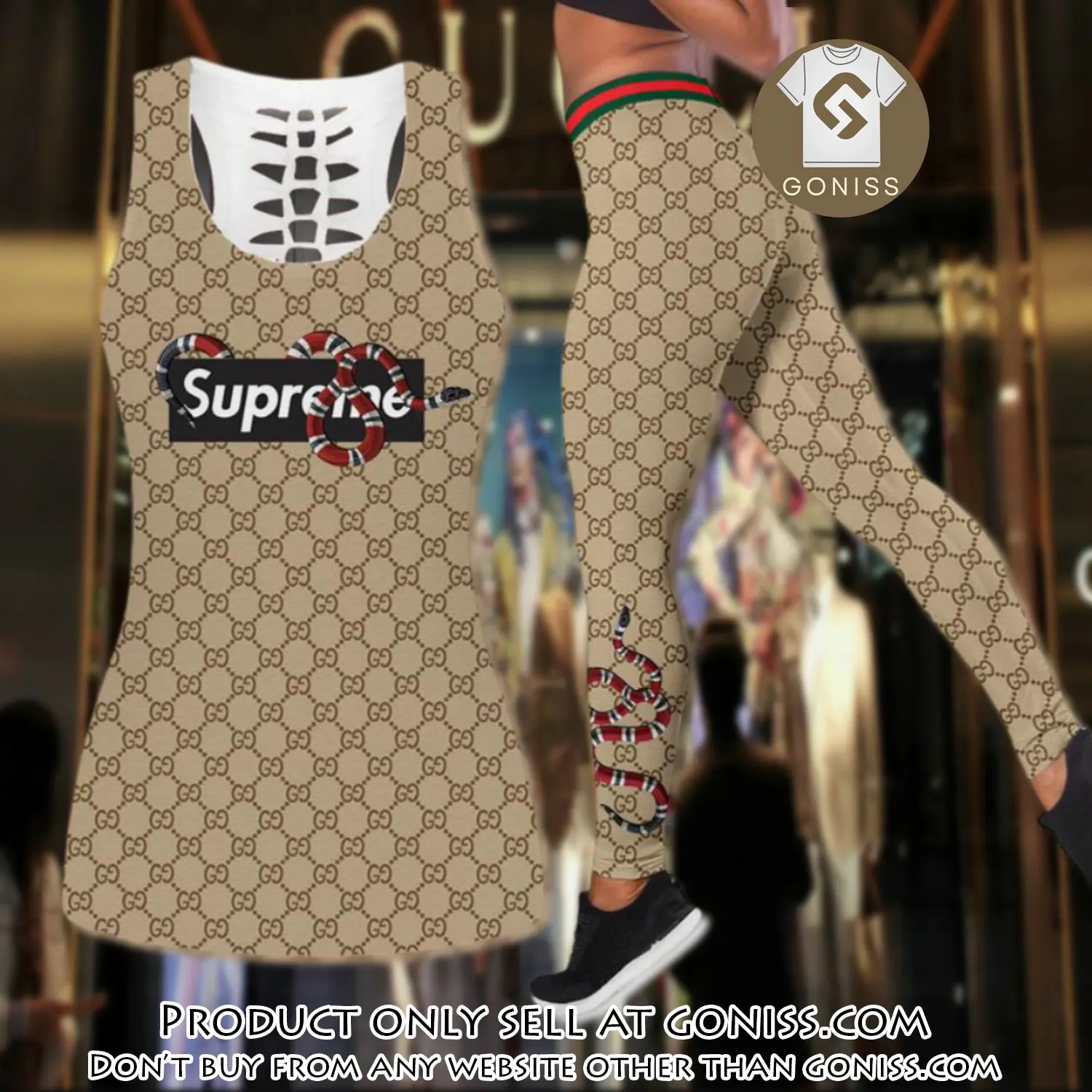 Gucci snake tank top leggings set luxury brand for women yoga gym gn0445485